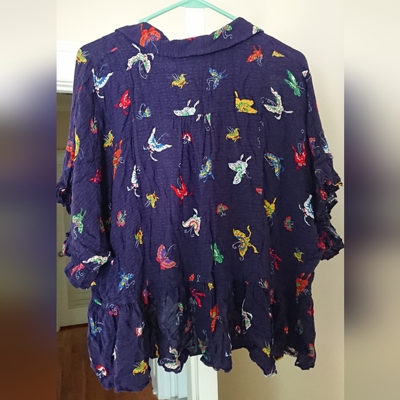 Anthropologie Maeve navy blue and colorful butterfly Blouse size M - Picture 2 of 12